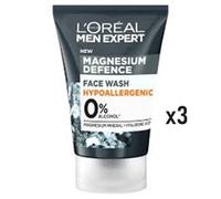 3 x L'Oreal Men Expert MAGNESIUM DEFENCE Face Wash HYPOALLERGENIC 100ml EACH