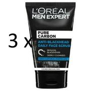 3 x L'Oreal Men Expert PURE CARBON Anti-Blackhead DAILY FACE SCRUB 100ml EACH