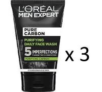 3 x L'Oreal Men Expert PURE CARBON Purifying DAILY FACE WASH 100ml EACH