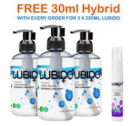 3 x Lubido Water Based Lubricant 250ml Pump Packs + FREE 30ml Hybrid