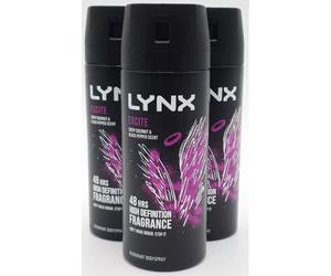 3 x Lynx 48 hrs Deodorant Body Spray 150ml - Excite