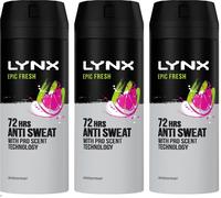 3 x Lynx 72hrs Anti Sweat Anti-Perspirant Body Spray 150ml - Epic Fresh