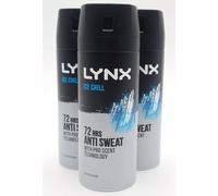 3 x Lynx 72hrs Anti Sweat Anti-Perspirant Body Spray 150ml - Ice Chill