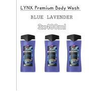 3 x Lynx Blue Lavender Body Wash with 12Hrs of Freshness for Men 400ml, 3 Pack