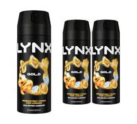 3 X LYNX GOLD OUD WOOD & DARK VANILLA DEODORANT BODYSPRAY 150ML
