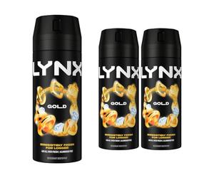 3 X LYNX GOLD OUD WOOD & DARK VANILLA DEODORANT BODYSPRAY 150ML