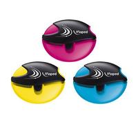 3 X MAPED GALACTIC SINGLE HOLE PLASTIC CANISTER PENCIL SHARPENER. CLICK EJECT