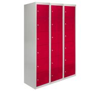 3 x Metal Lockers, 6 Doors Storage, Red & Grey Metal Lockable