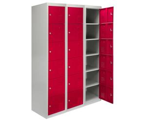 3 x Metal Lockers, 6 Doors Storage, Red & Grey Metal Lockable