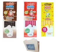 3 x Mixed Millions Magic Straws Briana Banana,Quick Milk Magic Sipper Chocolate & Quick Milk Strawberry 3 x 13 Pack - (Total 39 Straws)