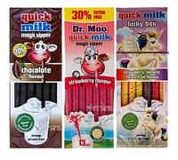 3 x Mixed Quick Milk Magic Sipper Chocolate , Strawberry, Unicorn Straws
