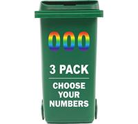 3 x Multicolour Bin Numbers for Wheelie Bins, 0-9, Dustbin Stickers, Easy Application 17.5cm Stick On Number Stickers - Weatherproof Self Adhesive Vinyl (0)