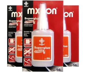 3 x Mxbon 50g Liquid Super Glue | Industrial Strength, Bonds in 10 Seconds | Multi-Purpose for Bonding Most Materials Inc; Ceramics, Glass, Metal, Rubber, Wood, Leather, Plastic, Fabric etc [150g]