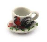 3 x MyTinyWorld Dolls House Ceramic Cockerel White Tea Cup And Saucers