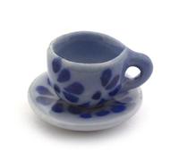 3 x MyTinyWorld Dolls House Miniature Blue Spotted Cup and Saucers
