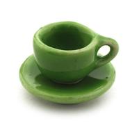 3 x MyTinyWorld Dolls House Miniature Green Coloured Cup and Saucers