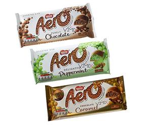 3 X Nestle AERO Mint Chocolate Peppermint / Caramel / Chocolate Bars 100g