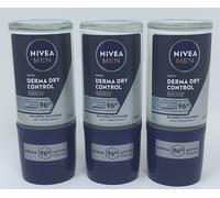 3 x NIVEA Derma Dry Control Roll-On Antiperspirant 96h Deodorant for Men 50ml