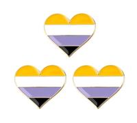 3 X Non-Binary Pride Flag Heart Enamel Pin Badge - LGBT+ Rainbow Festival LGBTQI Identity Symbol 2 x 2.3 cm - Gender Diversity Pride Accessory
