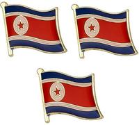 3 X North Korea Nation Country Flag Lapel Pin Badge - 1.9cm x 1.6cm Each - Set of 3 Hard Enamel DPRK Flag Pins - National Symbol Metal Badge for Jacket, Hat, or Backpack