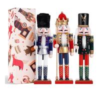3 x Nutcracker Figure, Nutcracker Soldier Made of High-Quality Pine Wood, Decoration for Home, Fireplace, Table Decoration, Christmas Decoration (Stick, Sword, Speaker)