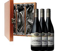 3 x Oyster Bay Marlborough Pinot Noir New Zealand Red Wine in Elm Wood Gift Box With Handcrafted Gifts2Drink Tag