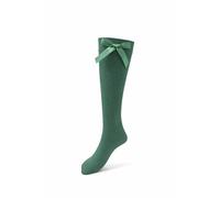 3 X Pair Girls Cotton Rich School Knee High Long Socks With Matching Bow School Uniform Girls Socks Reinforced Heels For Tougher Wear UK Size 2 to 11+ Years (UK Shoe Size 4 - 6.5, Green)
