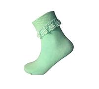 3 X Pairs Kids Girls Cotton Frilly Lace Top Fancy Party Ankle Socks in Red Purple Black Grey (Mint, 12.5)