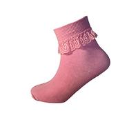 3 X Pairs Kids Girls Cotton Frilly Lace Top Fancy Party Ankle Socks in Red Purple Black Grey (Pink, 9)