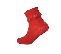 3 X Pairs Kids Girls Cotton Frilly Lace Top Fancy Party Ankle Socks in Red Purple Black Grey (Red, 9)