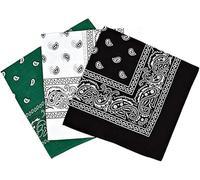 3 X Paisley Cotton Bandana Neckwear Headwear Headband (Green-White-Black)