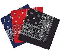 3 X Paisley Cotton Bandana Neckwear Headwear Headband (Navy-Red-Black)