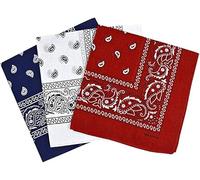 3 X Paisley Cotton Bandana Neckwear Headwear Headband (Navy-White-Red)