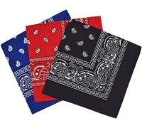 3 X Paisley Cotton Bandana Neckwear Headwear Headband (Royal Blue-Red-Black)