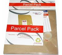 3 x Parcel Wrapping Kit Includes Roll of Clear Tape/10 Adhesive Label/3 Sheets of Wrapping Recycle Paper Parcel Pack Envelops Airmail Letter Envelopes Stationery (Brown)