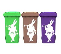 3 x Personalised Wheelie Bin House Number Sticker Decal, Alice in Wonderland, (White Rabbit)