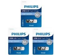 3 x PHILIPS 32 GB USB 2.0 Vivid Pen Flash Drive Memory Stick - High Speed