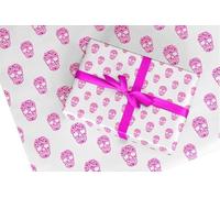 3 x Pink Heart Skull design wrapping paper. A3 eco friendly thick quality gift wrap paper for Halloween, Christmas, Birthday & Valentine gifts