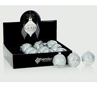 3 x Premier Silver & Clear Christmas Tree Decoration Glass Ball Baubles 80mm