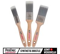 3 x ProDec Ice Fusion Paint Brush Flat Cut Set Synthetic Bristles Gloss Varnish