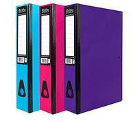 3 x Pukka Foolscap A4 Glossy Box Files with Document Clip & Push Lock School Work Office 70mm Spine File Organiser (Assorted) (Pink Purple Blue)