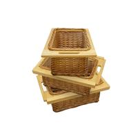 3 x Pull out Wicker Basket Drawer 400mm Kitchen Storage Solution Larder Base Unit Cupboard with Handle Rustic Beech Wood Farmhouse Style 100% Handmade Rattan FREE Fixing Kit Included Brown