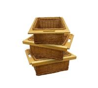 Monster Shop 3 X Pull Out Wicker Kitchen Baskets 500Mm, Brown