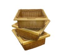Monster Shop 3 X Pull Out Wicker Kitchen Baskets 600Mm, Brown
