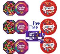 3 x Quality Street Tin with 3 x Celebrations Tub and Dairy Milk Little Bars, Mixed Chocolate and Sweet Selection Free