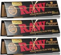 3 x RAW Black Connoisseur Classic King Size Slim Natural Unrefined Rolling Papers + RAW Tips Roach Filter - 3 Packs, Ultra-Thin & Slow Burning, Smooth Rolling Experience, Eco-Friendly, Premium Quality