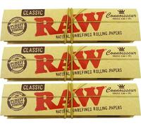 3 x RAW Classic Connoisseur - King Size Slim Rolling Papers & Original RAW Tips Combo - Unbleached, All-Natural - Perfect for Smoking Enthusiasts - Roll Your Own RAWthentic Smokes with Ease!