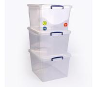 3 x Really Useful Box, 33.5 litres, nestable box with lid, 380 mm x 460 mm x 285 mm, transparent