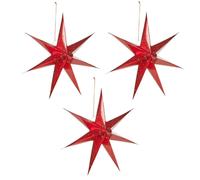 URBNLIVING 3X Large LED Decorative Festive Paper Star Hanging Christmas Lantern Xmas Lights (3 x Red)