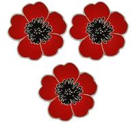 3 X Red Poppy Flower Enamel Pin Badge Lapel Brooch - 2.3cm x 2.3cm Each -